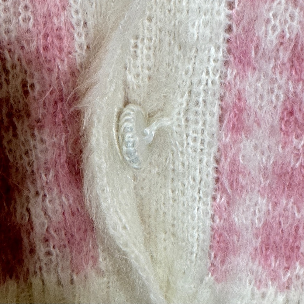 Rouje Pink Ronny Cardigan Plaid Coquette Sweater Soft Fuzzy Top SZ Small FR 36 - Picture 16 of 16